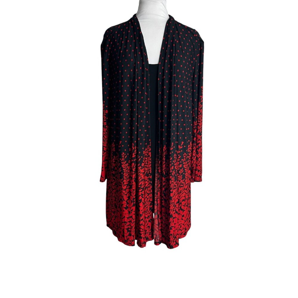 Serengeti Blouse Faux Two Piece Black Red Size XL Modest Mature Polka Dot